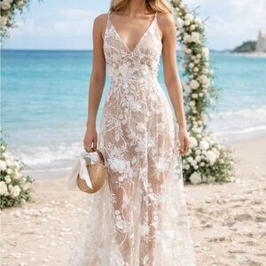 Elegant Floral Lace Beach Dress